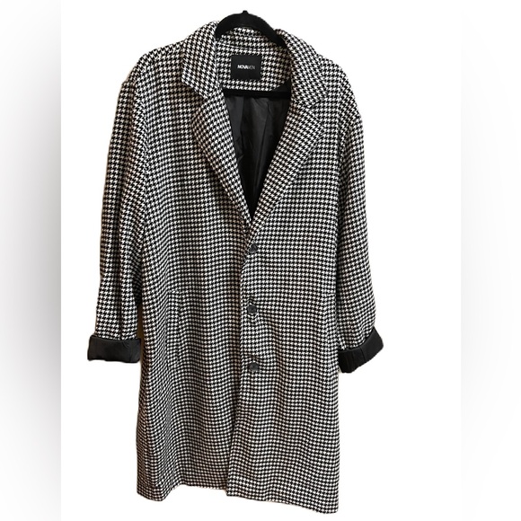 Nova Men Structured Long Black & White Coat - Picture 1 of 2